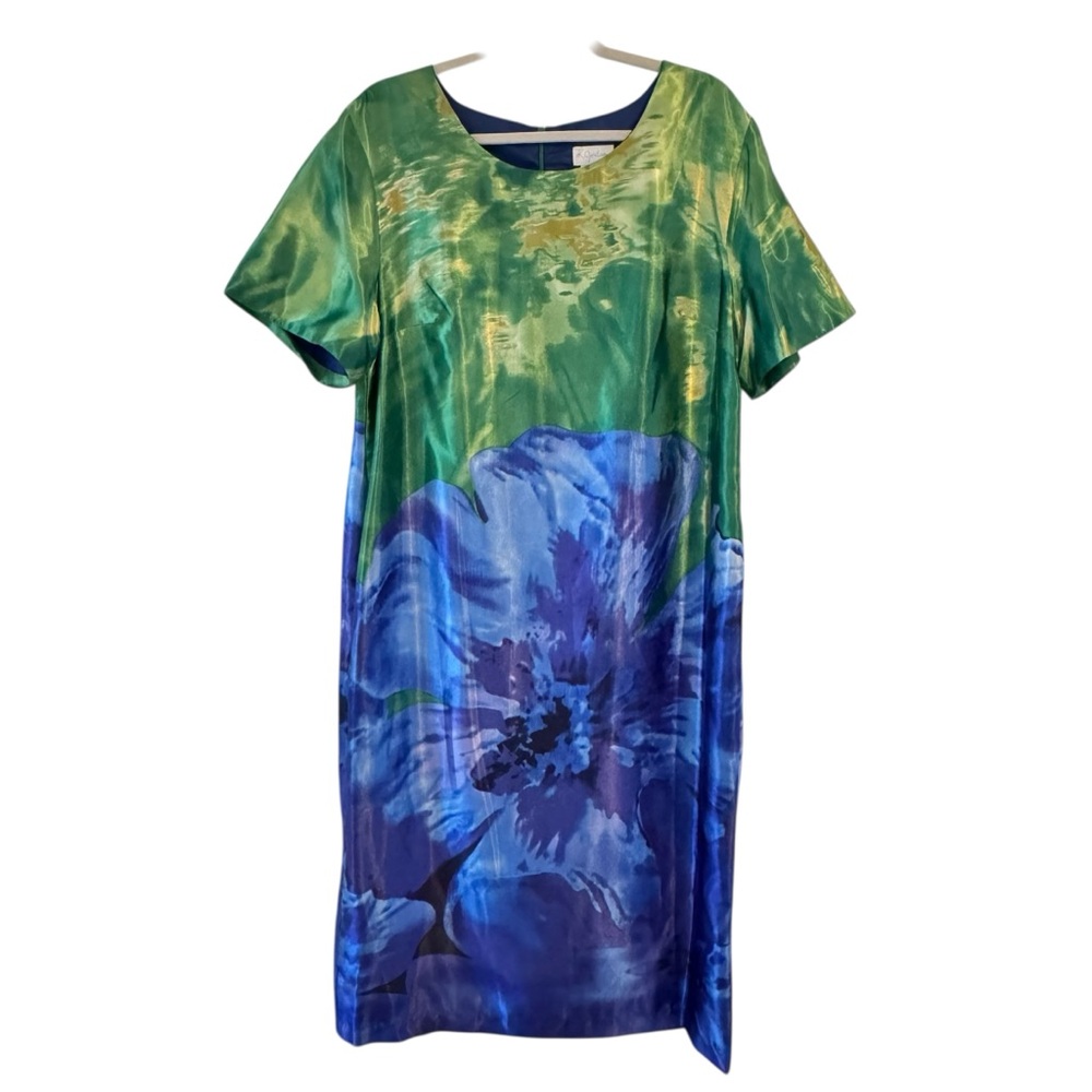 K. Jordan Maxi Coat & Dress Avant Garde Blue Green Floral Satin Set 16W - Picture 5 of 14